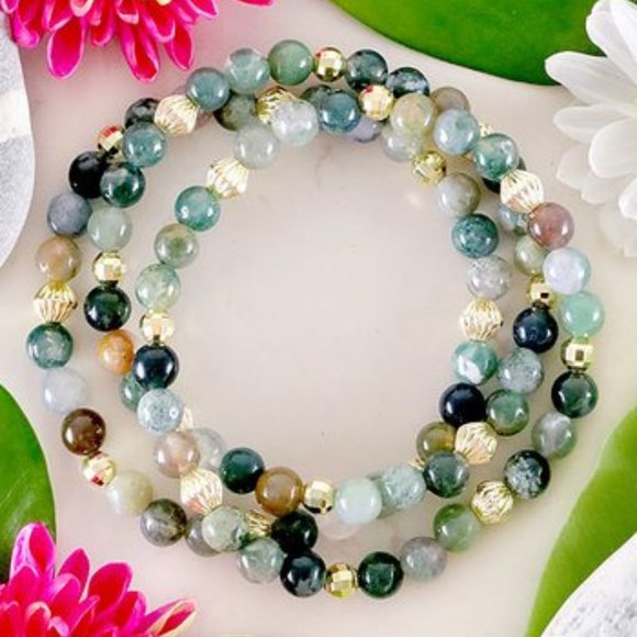 Katherine Winters Natural Jasper & Natural Jade Beaded Stretch Bracelets NEW - Picture 1 of 2